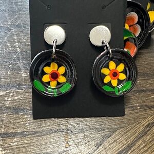 MEXICANA Silver and Yellow Flower Earrings